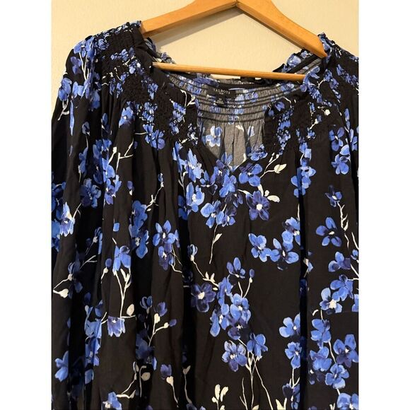 Talbots Plus Size 1X Smocked Midi Dress Black Lilac Floral Feminine Office - Picture 7 of 12